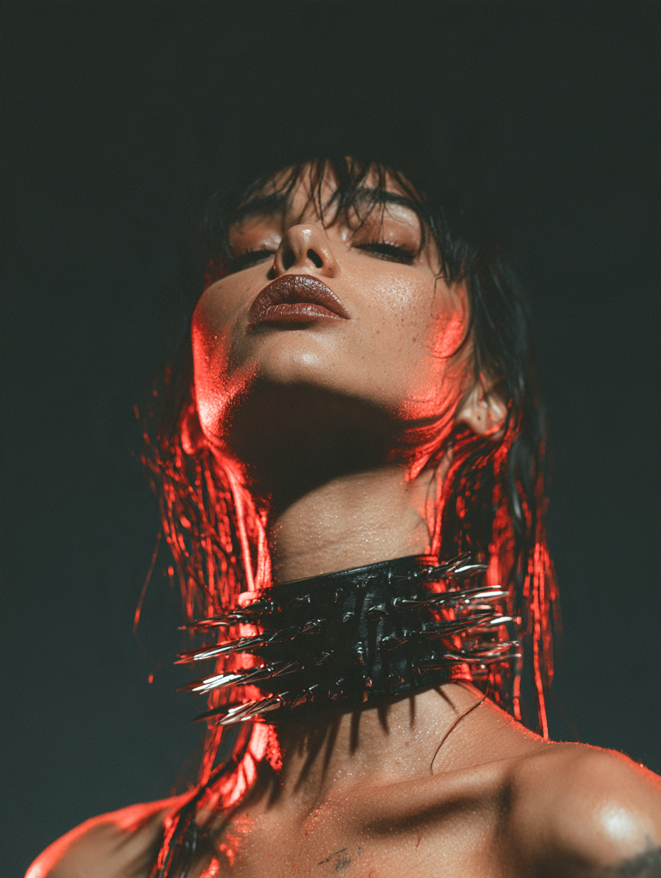 Choker Couro com Spikes Industriais