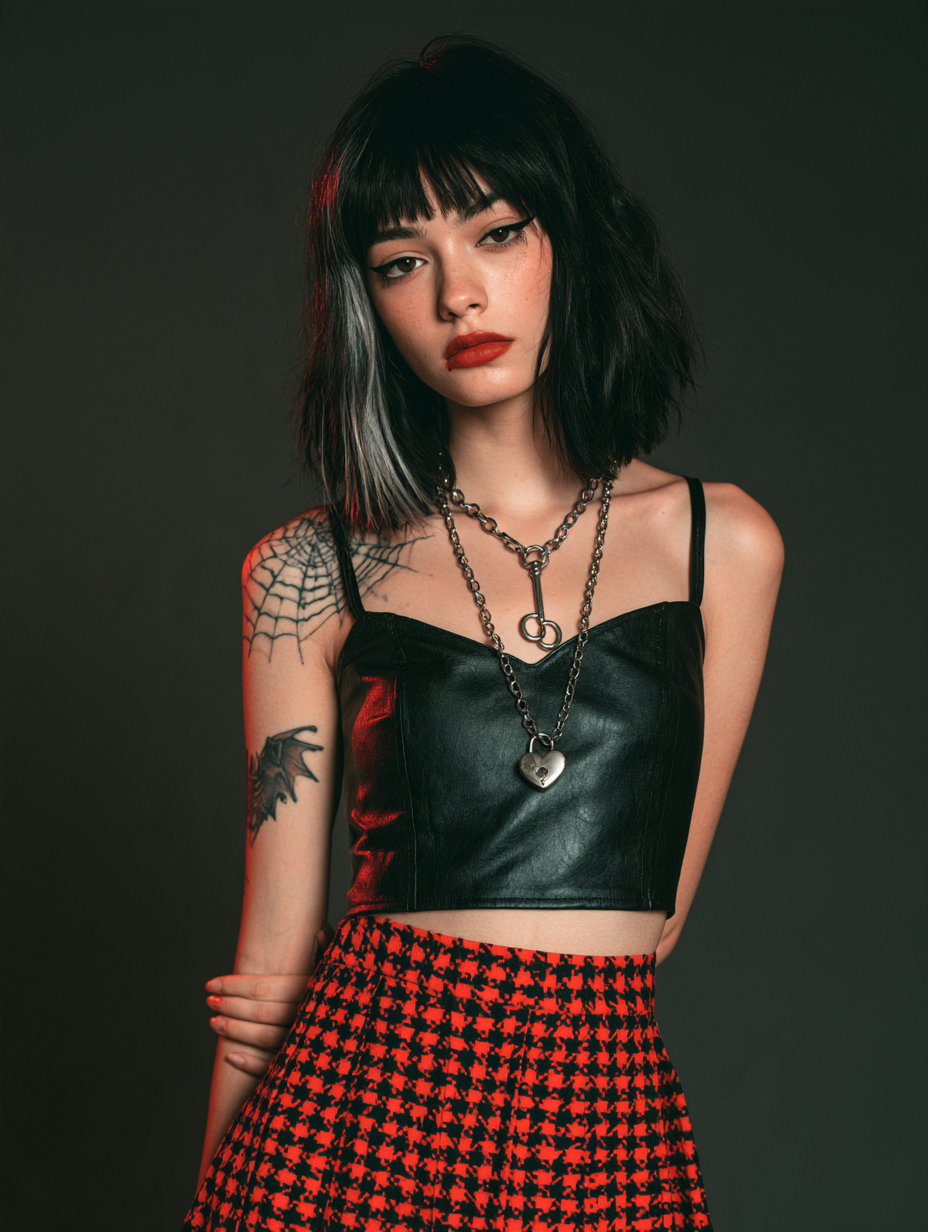 Saia Plissada Houndstooth Dark Wave